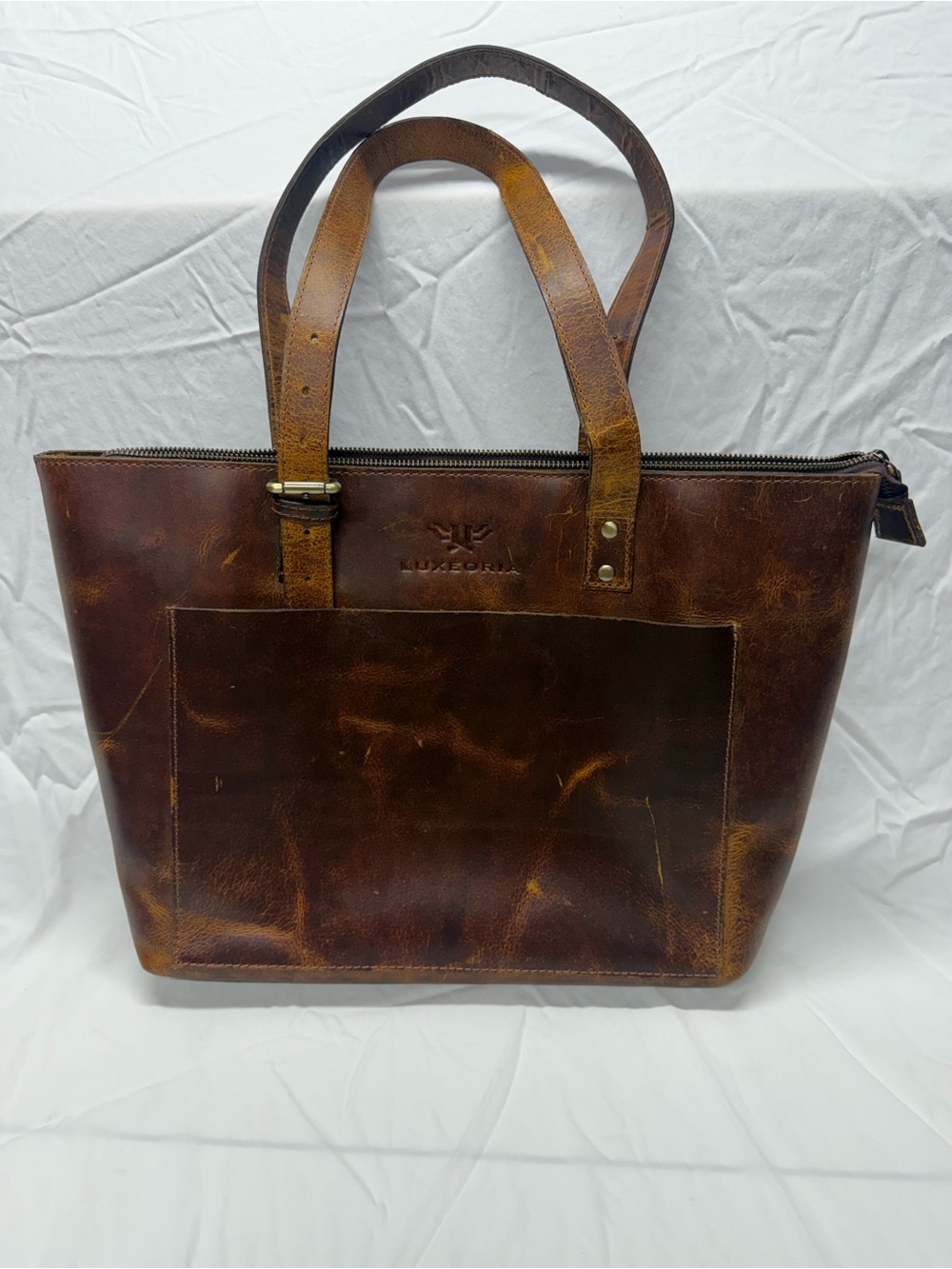 Luxeoria Waxed Distressed Genuine Leather Laptop tote